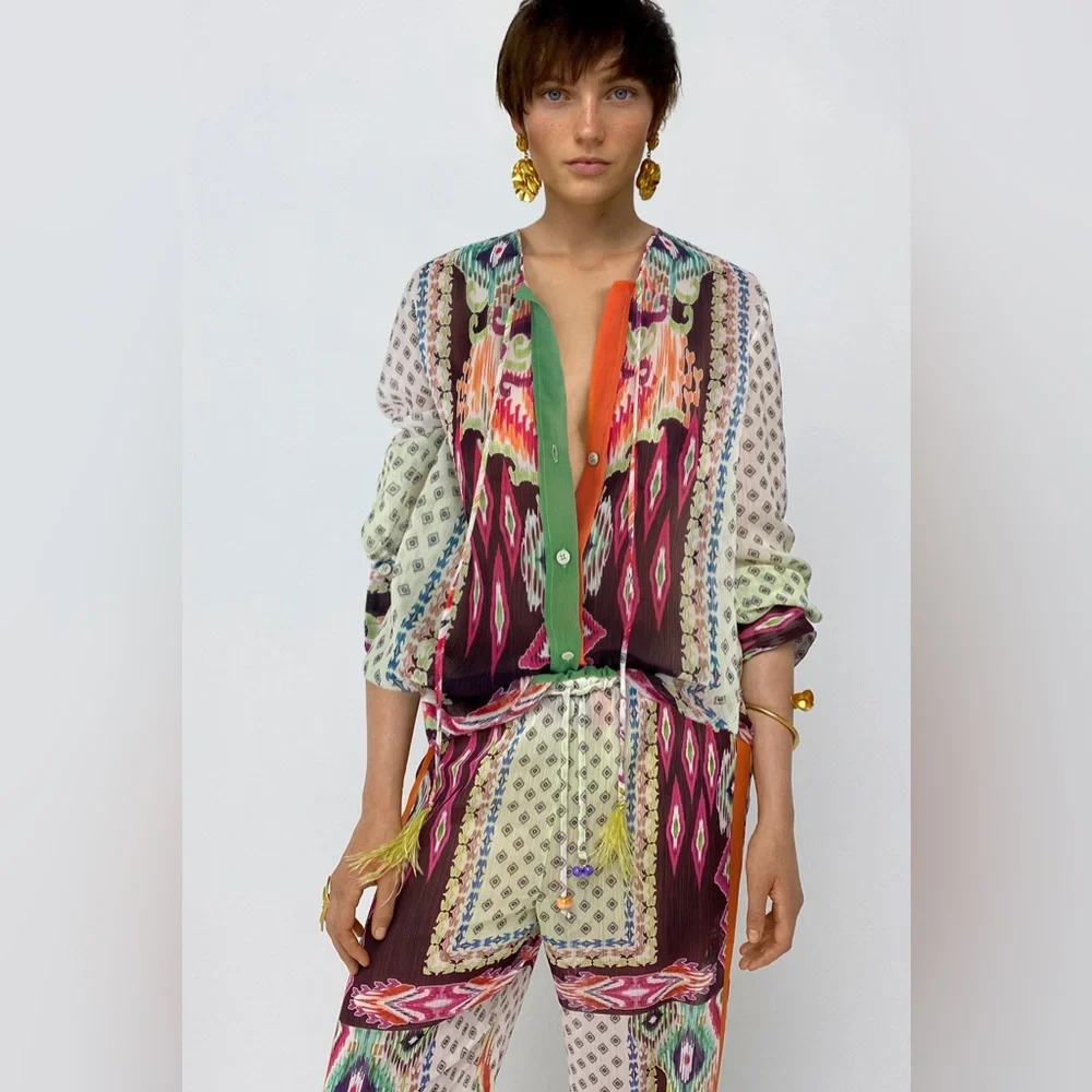 Zara 2 Piece Printed Top & Pants Co Ord Set - Picture 3 of 5